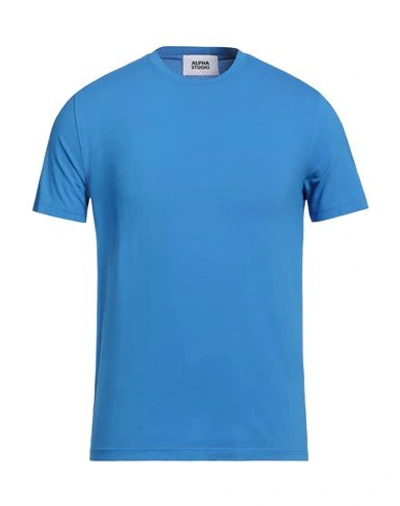 Shop Alpha Studio Man T-shirt Azure Size 46 Cotton, Elastane In Blue