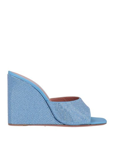 Shop Amina Muaddi Woman Sandals Light Blue Size 9 Textile Fibers