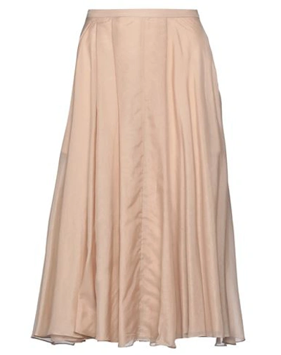 Shop Rochas Woman Midi Skirt Beige Size 6 Cotton, Silk