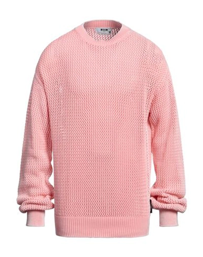 Shop Msgm Man Sweater Pink Size L Cotton