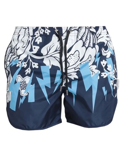 Shop Neil Barrett Man Swim Trunks Navy Blue Size Xl Polyester