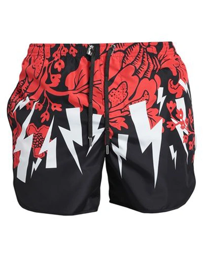 Shop Neil Barrett Man Swim Trunks Red Size L Polyester