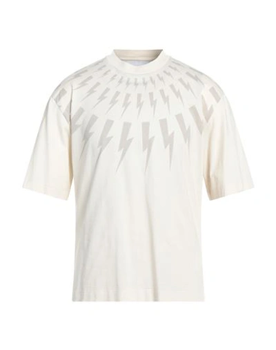 Shop Neil Barrett Man T-shirt Ivory Size Xl Cotton In White