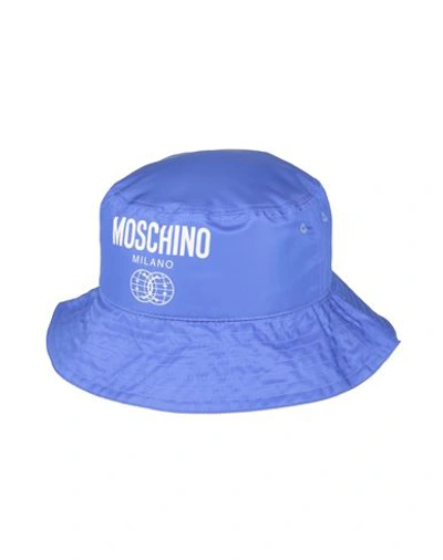 Shop Moschino Man Hat Bright Blue Size L Polyester