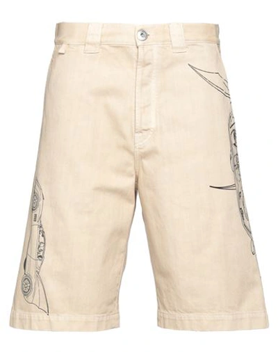 Shop Lanvin Man Denim Shorts Beige Size 30 Cotton