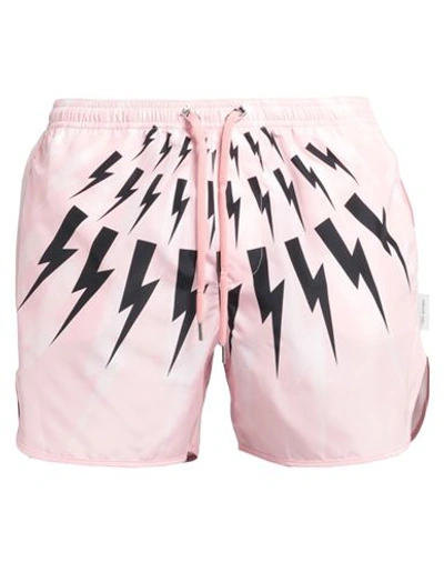 Shop Neil Barrett Man Swim Trunks Pink Size Xxl Polyester