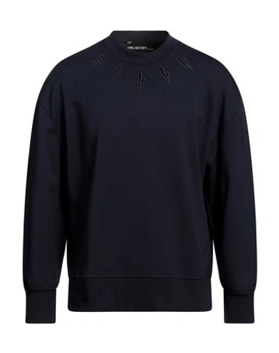 Shop Neil Barrett Man Sweatshirt Navy Blue Size Xxl Viscose, Polyamide, Elastane
