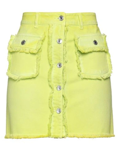 Shop Msgm Woman Denim Skirt Acid Green Size 4 Cotton