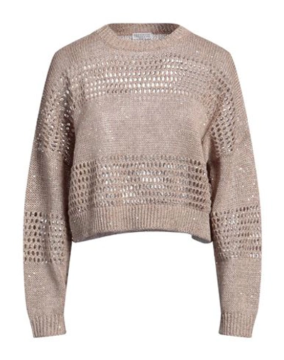 Shop Brunello Cucinelli Woman Sweater Light Brown Size L Linen, Nylon, Polyester In Beige