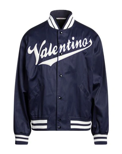 Shop Valentino Garavani Man Jacket Navy Blue Size 44 Cotton, Polyamide, Elastane