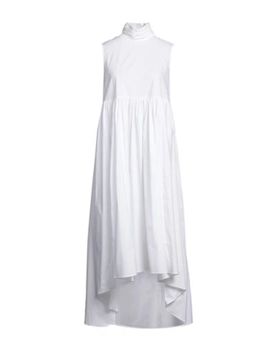 Shop Rochas Woman Midi Dress White Size 8 Cotton