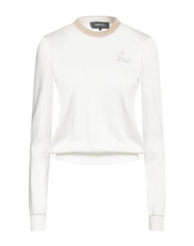 Shop Rochas Woman Sweater Cream Size Xl Cashmere, Polyethylene, Metallic Polyester In White