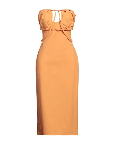Shop Jacquemus Woman Midi Dress Orange Size 6 Polyamide, Cotton, Elastane
