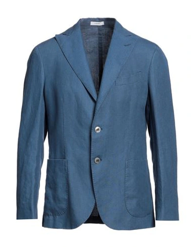 Shop Boglioli Man Blazer Slate Blue Size 40 Linen