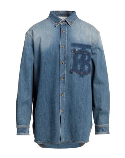 Shop Burberry Man Denim Shirt Blue Size S Cotton, Elastane