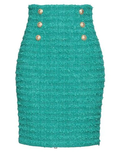 Shop Balmain Woman Mini Skirt Emerald Green Size 4 Cotton, Polyamide, Metallic Polyester