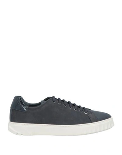 Shop Ferragamo Man Sneakers Lead Size 7 Soft Leather In Grey