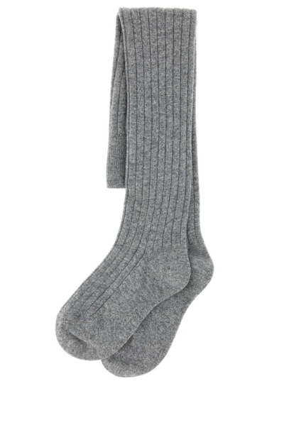 Shop Prada Stretch Long Socks In Grey