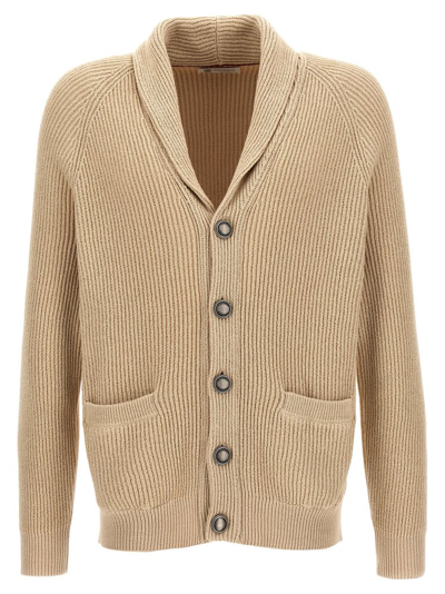 Shop Brunello Cucinelli Buttoned Knitted Cardigan In Beige