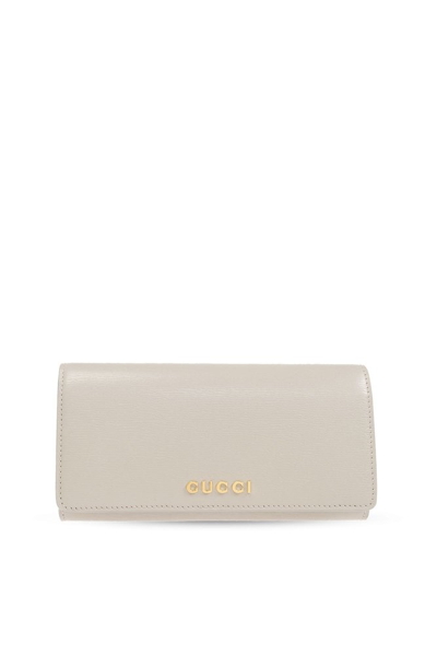 Shop Gucci Logo Lettering Continental Wallet In Grey