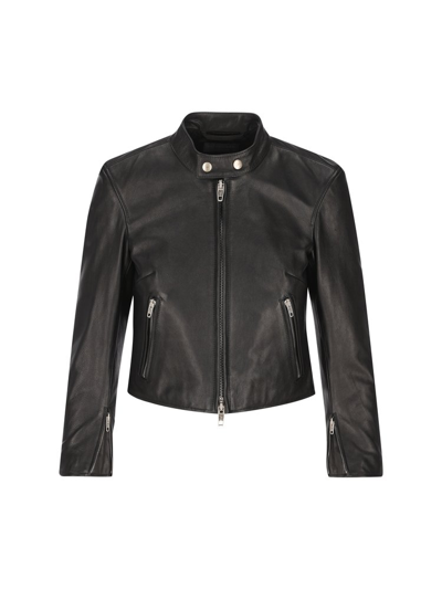 Shop Balenciaga Racer Leather Jacket In Black