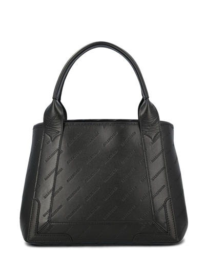 Shop Balenciaga Allover Logo Embossed Tote Bag In Black