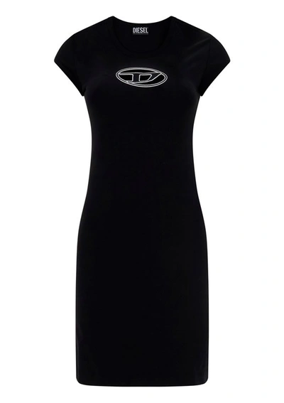 Shop Diesel Logo Embroidered Crewneck Mini Dress In Black