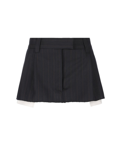 Shop Miu Miu Striped Mini Skirt In Blue