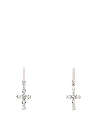Shop Dolce & Gabbana Crosses Embellished Hoop Earrings In Silver