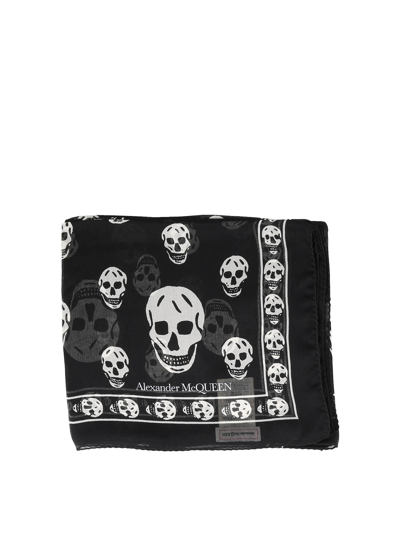 Shop Alexander Mcqueen Skull Printed Scarf In Black