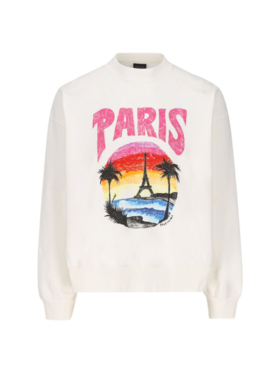 Shop Balenciaga Tropical Paris Print Crewneck Sweatshirt In White