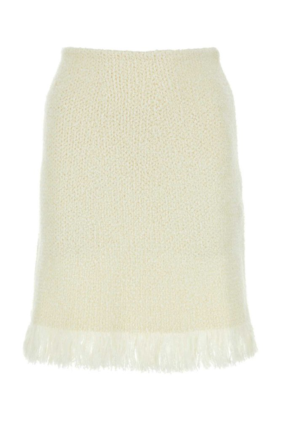 Shop Chloé Knitted Fringed Mini Skirt In Beige
