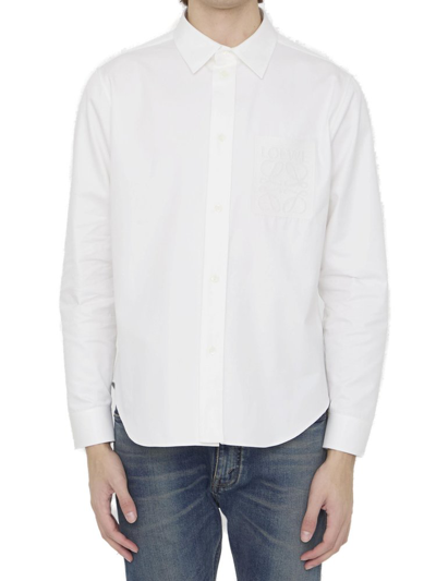 Shop Loewe Anagram Embroidered Button In White