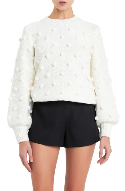 Shop English Factory Pompom Crewneck Sweater In Ivory