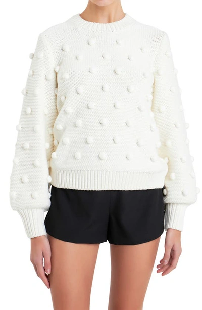 Shop English Factory Pompom Crewneck Sweater In Ivory