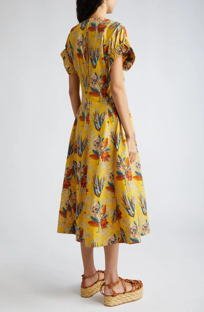 Shop Ulla Johnson Devon Floral Cotton Midi Dress In Marigold