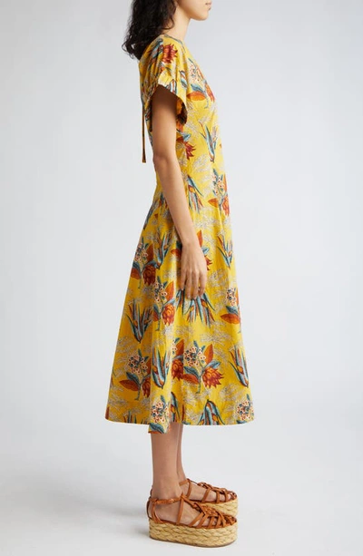 Shop Ulla Johnson Devon Floral Cotton Midi Dress In Marigold
