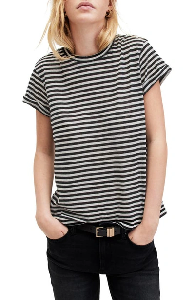 Shop Allsaints Anna Stripe Cotton Blend T-shirt In Chalk/ Ink