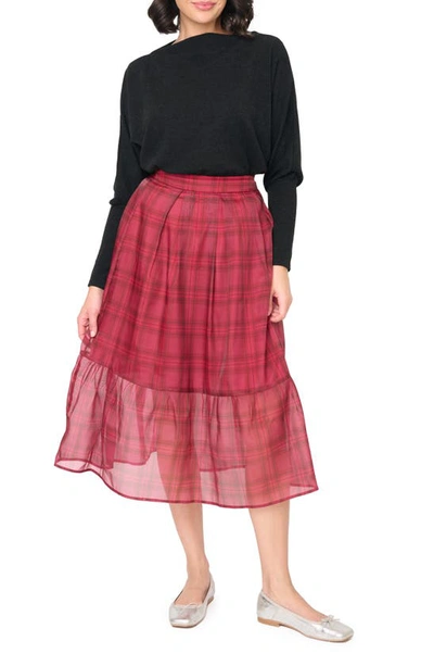 Shop Gibsonlook Plaid Organza Tiered Skirt In Mulberry Wine Plaid