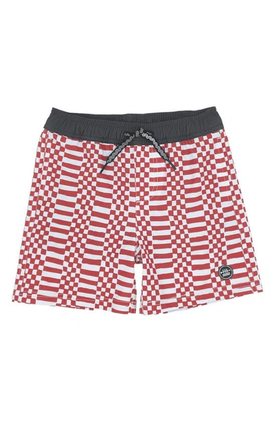 Shop Feather 4 Arrow Kids' Double Check Volley Swim Trunks In Red Multi