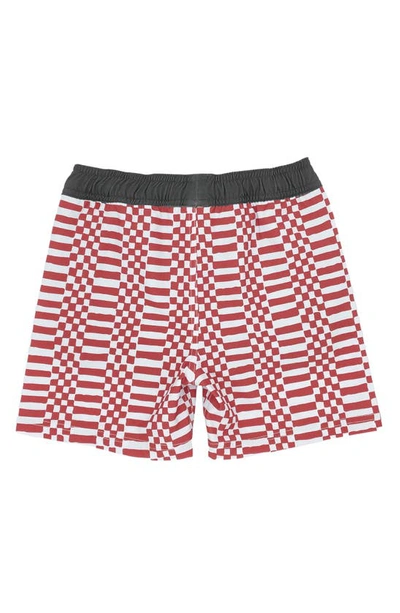 Shop Feather 4 Arrow Kids' Double Check Volley Swim Trunks In Red Multi