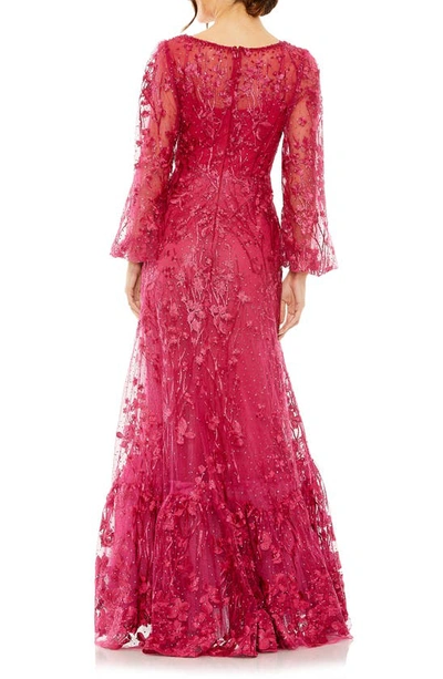 Shop Mac Duggal Embroidered Bishop Sleeve Gown In Cranberry