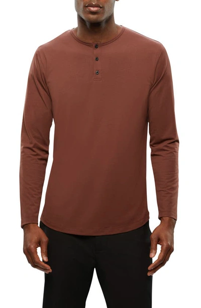 Shop Cuts Ao Curved Hem Long Sleeve Henley In Umber