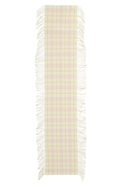Shop Burberry Check Fringed Cashmere Scarf In Sherbert