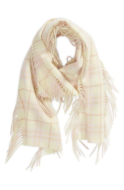 Shop Burberry Check Fringed Cashmere Scarf In Sherbert
