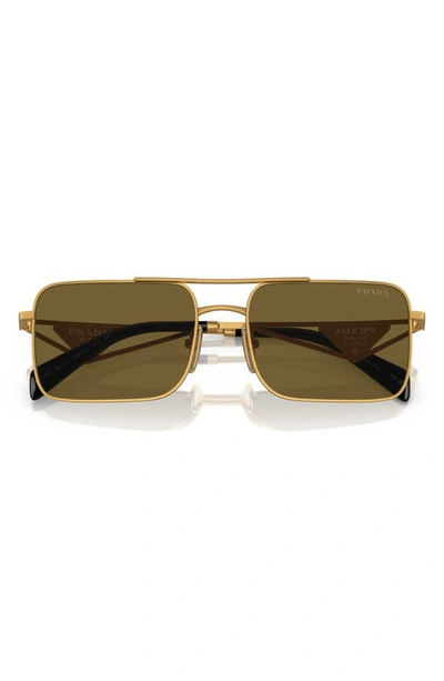Shop Prada 56mm Rectangular Sunglasses In Matte Gold