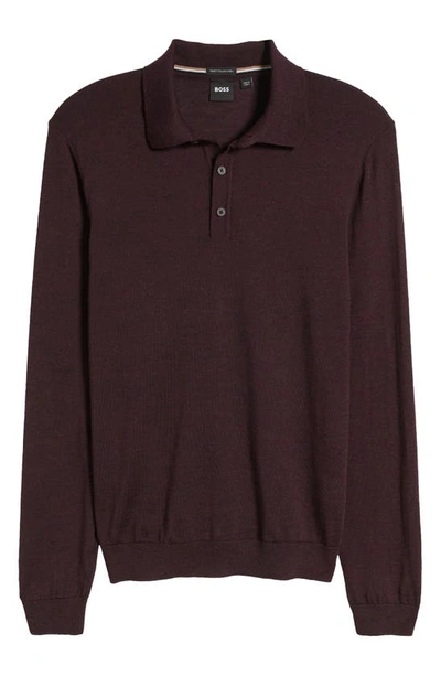 Shop Hugo Boss Boss Lancione Virgin Wool Polo Sweater In Dark Red