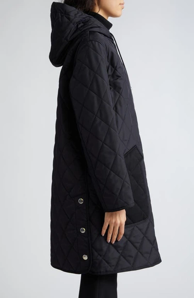 Shop Burberry Roxby Quilted Hooded Long Jacket In Black