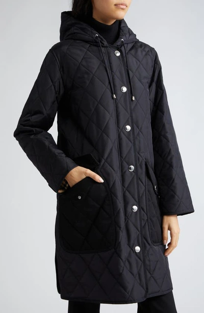Shop Burberry Roxby Quilted Hooded Long Jacket In Black