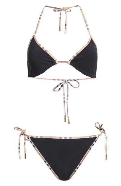 Shop Burberry Mata Check Trim Two-piece Swimsuit In Black